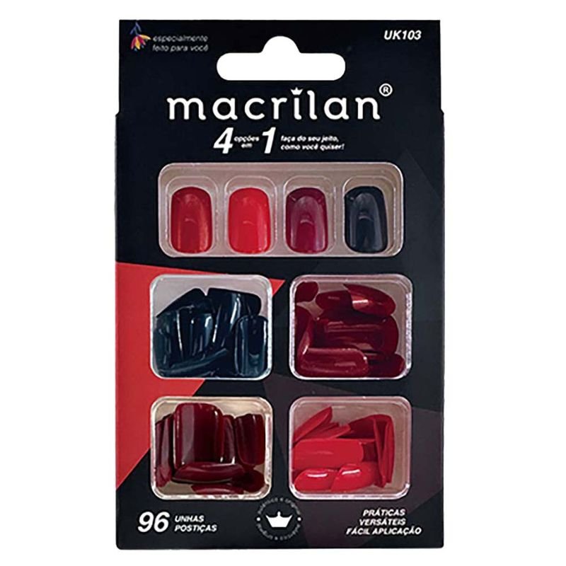 KIT UNHAS POSTIÇAS MED VERMELHO C/96 MACRILAN