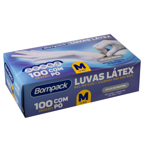 LUVA LATEX BOMPACK INDUSTRIAL M C/PO C/100 (NAO USO MEDICO)