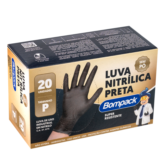 LUVA NITRILICA BOMPACK PRETA P(7) C/20