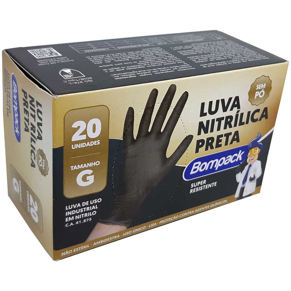 LUVA NITRILICA BOMPACK PRETA G(9) C/20